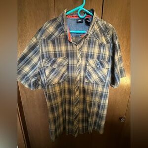 Men’s Harley-Davidson Blue and Gray Plaid Button Down Shirt